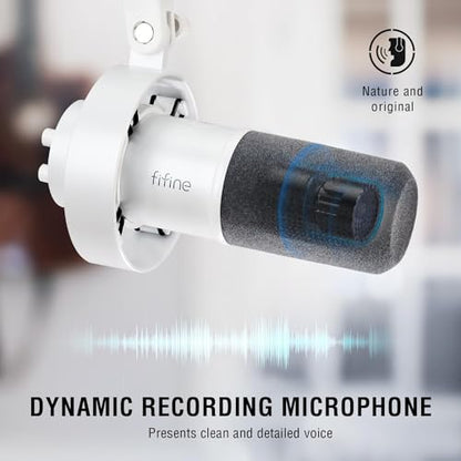FIFINE Studio XLR Mic and Boom Arm Bundle, Dynamic Microphone with Mute Button, Gain Knob, Shock Mount for Recording, Low Profile Mic Stand with Cable Management for Podcast Gaming (K688W+BM88W)