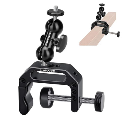 Camera Clamp Mount C Clamp with Magic Arm - Perfect for Fence, Desk, Tripod, Monitor, Light, GoPro, Insta360, DSLR - Essential Tool for Outdoor Projects, Broadcasting, Photography