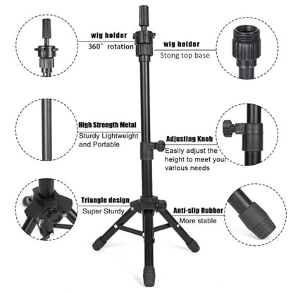 ZQIAN BEAUTY 25 Inch Wig Stand Tripod, Adjustable Mannequin Head Stand, Wig Head Stand for Training Heads And Canvas Block Head (Mannequin Head Not Included) - color: Black, size: 25 Inch