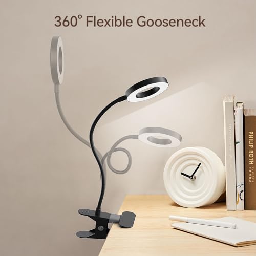 2 Pack LED Clip on Desk Lamp, Metal 360 Adjustable Neck Eye-Caring Clamp Lamp with Memory Function, 3 Color Modes & 10 Brightness Levels for Home, Office, Dorm, Bedroom - style: Clip-on Desk Lamp-2Pcak
