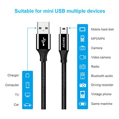 AGVEE 2 Pack 6ft Replacement for Garmin Nuvi GPS Charger Data Cable Gpsmap Charging Cord, TI-84 Plus/CE/C Silver, Blue Yeti USB Microphone/Pro Mic, for Canon IFC-400PCU/300PCU/200U, Black | For TI-84 Plus/CE/C Silver, Blue Yeti USB Microphone/Pro Mic, Can