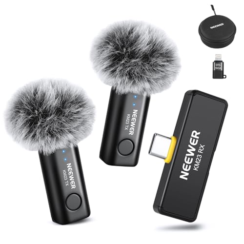 NEEWER Lavalier Wireless Microphone System, 1x USB C Receiver with OTG Adapter & 2X Noise Cancelling Omnidirectional Condenser Transmitter Compatible with iPhone 16 Pro Max S24 Ultra, KM23