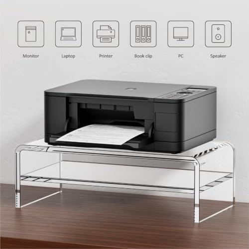 Egchi Acrylic Monitor Stand Riser, 2 Tier Clear Computer Monitor Stand for Home Office Business, PC Desk Stand Monitor Riser for Keyboard Storage, Laptop, Printer and TV Screen -12x7.2x5.12 inches - size: 12''x7.3''x5.12''-2 Tiers