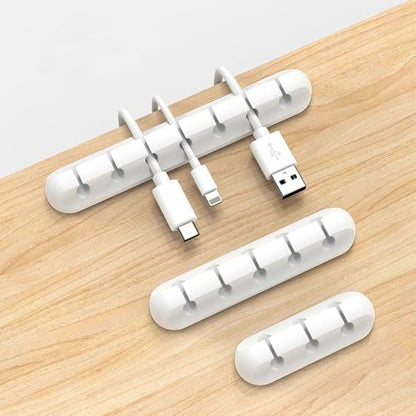 3 Pack Cable Management Cord Organizer Clips Self Adhesive Cable Holder Clips for Desktop Nightstand Office (White,3/5/7-Slot)