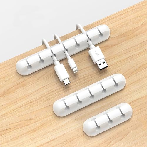 3 Pack Cable Management Cord Organizer Clips Self Adhesive Cable Holder Clips for Desktop Nightstand Office (White,3/5/7-Slot)