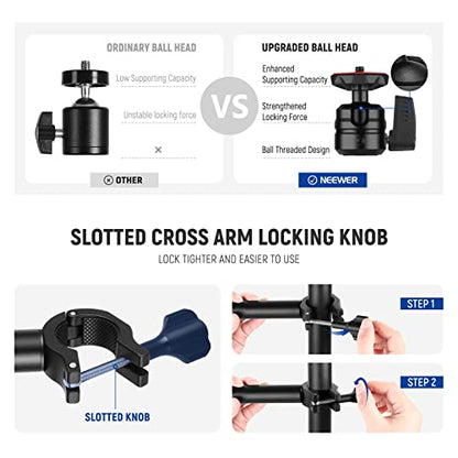 NEEWER TL253A+DS001 Table Camera Tripod with 2 Telescopic Arms, Phone Holder, Ball Heads, Screw Adapter, Table Light Stand for Camera, Mobile Phone, Webcam, Ring Light