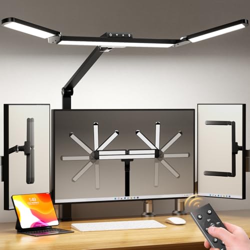 Airlonv LED Desk Lamp with Clamp, Architect Desk Lamp for Home Office with Remote, 24W Ultra-Bright Desk Light with Stepless Dimming and Stepless Color Temp, Memory Function for Study and Workbench - color: Deep Black, size: Large Pro