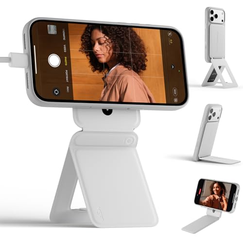 MOFT Phone Stand, Magnetic Phone Tripod Stand Stain-Resistant MOVAS Leather & Angle Adjustment & Strong Magnets Tripod for iPhone 17/16/15/14/13/12 (Included Metal Ring)-Misty Cove - color: Misty Cove, size: Without Card Slot
