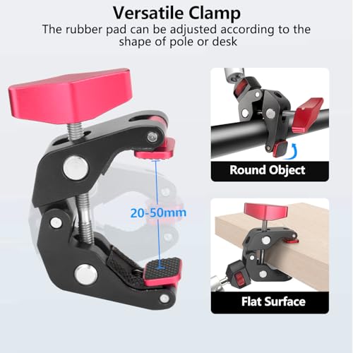 HEMMOTOP 11in Magic Arm Camera Mount Clamp, Max. Payload 5.5 LBS Articulating Arm with Anti-Twist Pins, Rotatable Pads, Adjustable Friction Arm for Monitor, LED Light, Camera Video Rig MS02 - size: 11 in