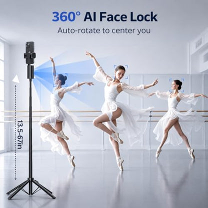 UBeesize 67'' Auto Face Tracking Phone Tripod, 360° AI Follow Selfie Stick with Remote, Adjustable Tripod Stand for iPhone 17/16/15/14/13 & Android, for TikTok, Vlogging & Video Recording