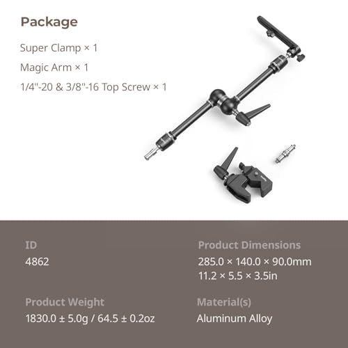 SMALLRIG Friction Magic Arm Camera Mount with Super Clamp and Platform, Overhead Camera Desk Mount Srand, Studio Space Saver, Heavy Duty Mount/Bracket for Lights, Cameras - size: Clamp+Magic arm