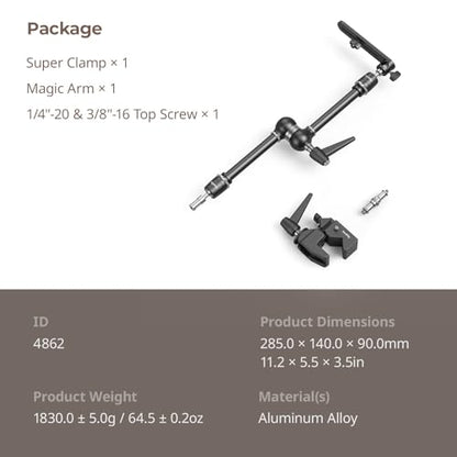 SMALLRIG Friction Magic Arm Camera Mount with Super Clamp and Platform, Overhead Camera Desk Mount Srand, Studio Space Saver, Heavy Duty Mount/Bracket for Lights, Cameras - size: Clamp+Magic arm
