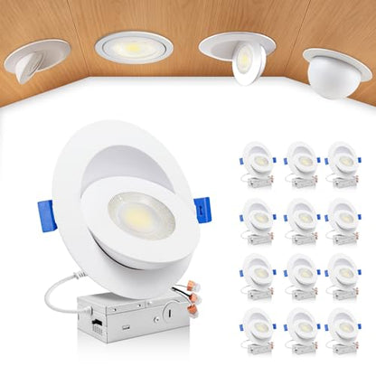 zouzai 6 Inch Gimbal LED Recessed Lights, White, 12 Pack, with Junction Box, 360°+ 90° Adjustable, 5CCT 2700K-5000K, Dimmable, Canless Eyeball Downlight, CRI90+, 1700LM 15W 120V, ETL - color: White-6 inch, size: 12 Pack