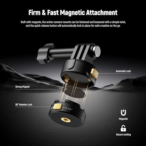 Neewer 6 in 1 Action Camera Mount Kit, Compatible with Hero 13 12 11 Max DJI Osmo Action Insta360, Metal Magnetic Quick Release Mount with 1/4" Thread & Folding Fingers for POV Shots, GP-23 - style: GP-23