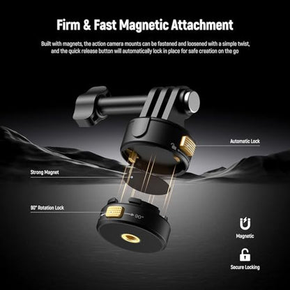 Neewer 6 in 1 Action Camera Mount Kit, Compatible with Hero 13 12 11 Max DJI Osmo Action Insta360, Metal Magnetic Quick Release Mount with 1/4" Thread & Folding Fingers for POV Shots, GP-23 - style: GP-23