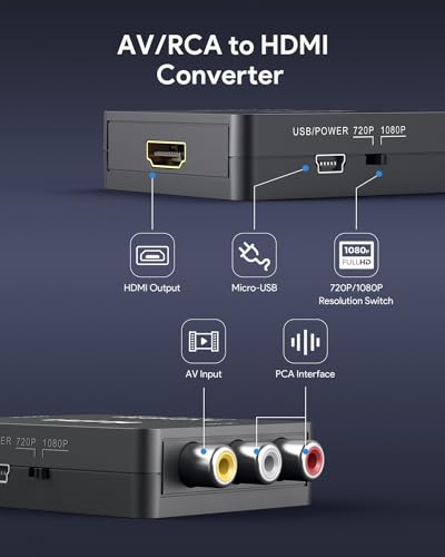 ABLEWE RCA to HDMI,AV to HDMI Converter, 1080P Mini RCA Composite CVBS Video Audio Converter Adapter Supporting PAL/NTSC for TV/PC/ PS3/ STB/Xbox VHS/VCR/Blue-Ray DVD Players - color: AV+HDMI Cable