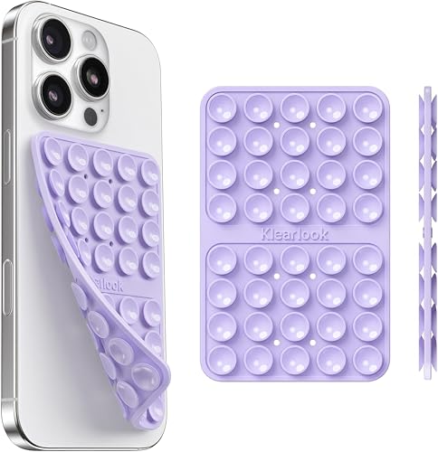 Klearlook Silicone Suction Cup Phone Case Mount Double Sided, Silicon Sticky Phone Grip with Higher Suction for Cell Phone, Hands-Free Phone Accessories Holder for Selfies and Videos, Lavender - color: Lavender