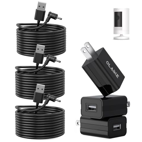 OLAIKE 3-Pack 16ft (5m) Weatherproof Charge Cable for Ring Stick Up Cam Battery & Spotlight Cam Battery, Durable Power Adapter Cable for Outdoor Security Cameras - color: Black(16 ft/5m, 3 Pack)