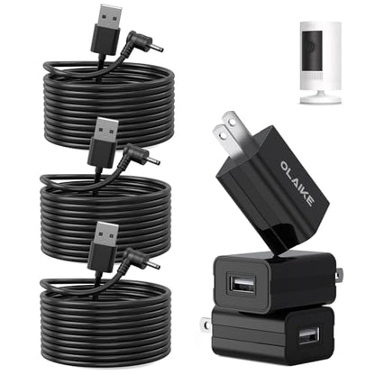 OLAIKE 3-Pack 16ft (5m) Weatherproof Charge Cable for Ring Stick Up Cam Battery & Spotlight Cam Battery, Durable Power Adapter Cable for Outdoor Security Cameras - color: Black(16 ft/5m, 3 Pack)