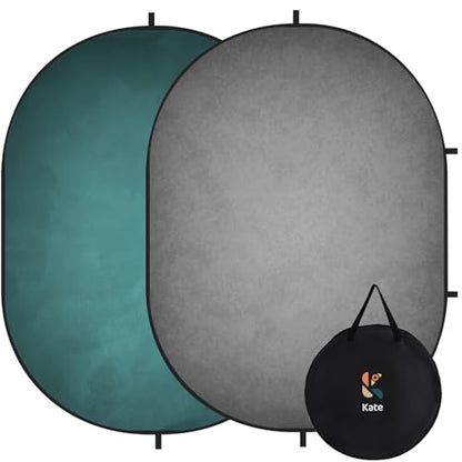 Kate Pop up Backdrop Gray Green Collapsible Backdrops for Photography Studio Portable Backdrop for Headshot, 5x6.5ft