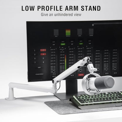 FIFINE Studio XLR Mic and Boom Arm Bundle, Dynamic Microphone with Mute Button, Gain Knob, Shock Mount for Recording, Low Profile Mic Stand with Cable Management for Podcast Gaming (K688W+BM88W)