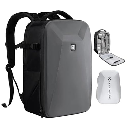 K&F CONCEPT Camera Backpack,Hardshell Photography DSLR Camera Bag with 15-15.6 Inch Laptop Compartment Waterproof Hard Shell Camera Case - color: Deep Grey