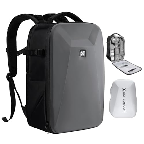 K&F CONCEPT Camera Backpack,Hardshell Photography DSLR Camera Bag with 15-15.6 Inch Laptop Compartment Waterproof Hard Shell Camera Case - color: Deep Grey