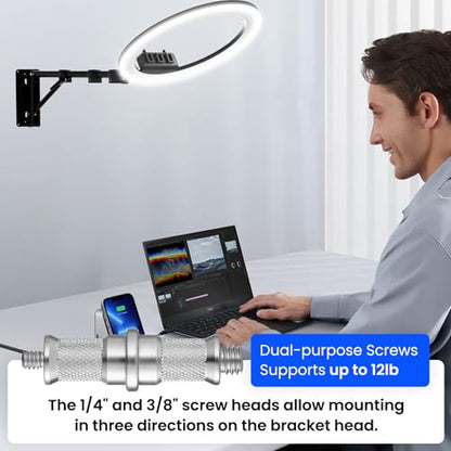 Ring Light Wall Mount with 3 Phone Holder, 19" Adjustable Ring Light with Rotatable Boom Arm, Space-Saving Overhead Lighting Solution for Studio Photography, Salon, Beauty Tattoo Light, Barber Light - size: 19inch