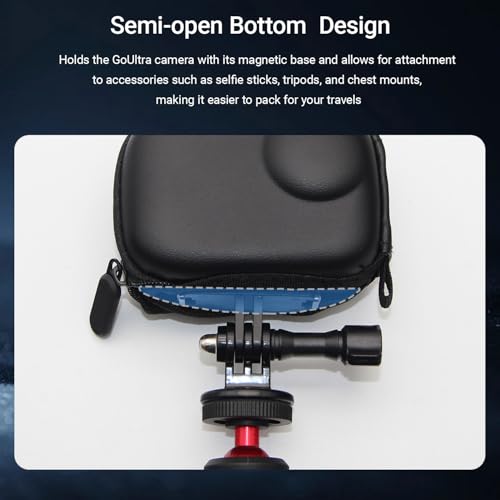 Mini Carry Case for Insta360 GO Ultra Accessories Kit, Half Zipper Hard Shell Bag Include Lens Screen Protector (4 Pack) + 2pcs Lens Cap Cover - Anti-Scratch, Anti-Collision, Anti-Dust
