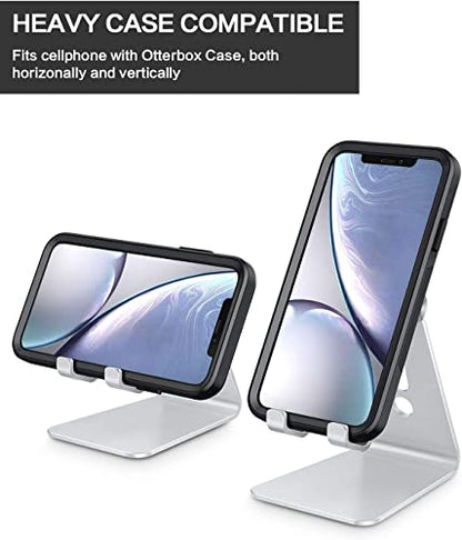 OMOTON Phone Holder, Multi-Angle Adjustable Desk Phone Holder, Aluminum Cell Phone Holder Compatible with iPhone 13 Pro/13/12 Pro Max/12/11 Pro/XR, Samsung S20/S10/S9, Silver