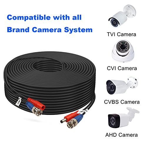 BNC Cable 200ft 4 Pack Aimyzii BNC Video Power Cable,Security Camera Cable for CCTV Camera DVR Security Systems(Included 8X BNC Adapters,100 Pcs Cable Clips)-Black - size: 200 FT