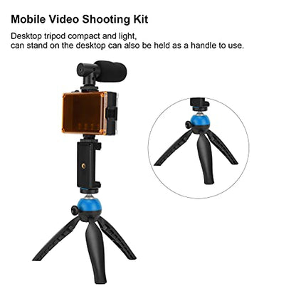 Portable Live Video Kit Mobile Phone Photography Set with Fill Light Microphone Tripod Phone Holder for Vloggers Content Creators (Blue) - color: Blue