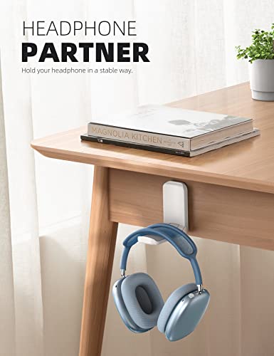 Lamicall Headphone Stand, Sticky Headset Hanger - 2 Pack Adhesive Headphone Holder Hook Mount, Headset Holder Clip Under Desk, Earphone Clamp for Airpods Max, HyperX, Sennheiser, White - style: White - Two Pack