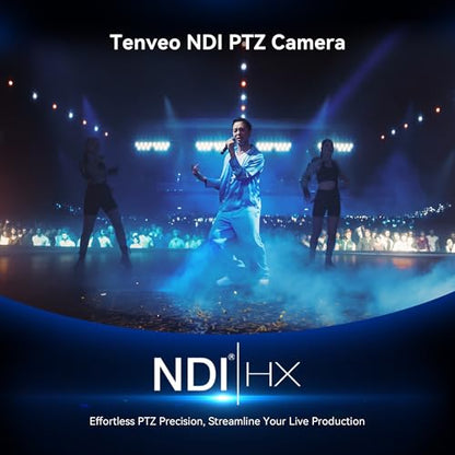 Tenveo NDI PTZ Camera AI Humanoid & Face Auto-Tracking, HDMI/LAN/USB3.0 PoE PTZ Camera 20X Optical Zoom IP Live Streaming, FHD 1080P 60FPS, for Church Services Worship Video Conference Live Streaming - color: Glossy Black