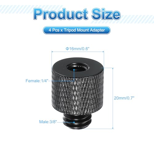 PATIKIL Tripod Screw Adapter 3/8" Male to 1/4" Female, 4 Pcs Tripod Nut Connectors Camera Mount Screw Camera Double Head Converter for Microphone Holder Magic Arms Accessories, 20 mm - size: 3/8" Male to 1/4" Female,20 mm