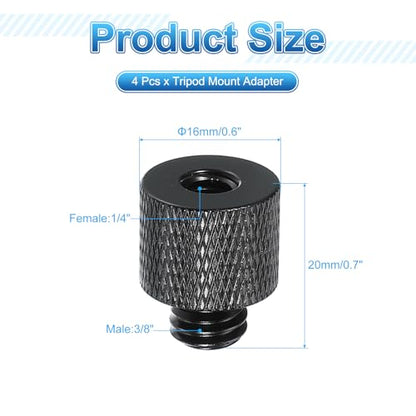 PATIKIL Tripod Screw Adapter 3/8" Male to 1/4" Female, 4 Pcs Tripod Nut Connectors Camera Mount Screw Camera Double Head Converter for Microphone Holder Magic Arms Accessories, 20 mm - size: 3/8" Male to 1/4" Female,20 mm