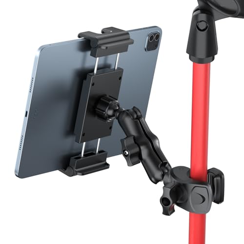 PLDHPRO Tablet Holder for Mic Stand 360° Swivel iPad Music Stand Mount for Microphone with Clamp, Musicians Stage Portable Stands Guitar Tripod Accessories Compatible 5.5-14.6'' Devices - size: 1 stage