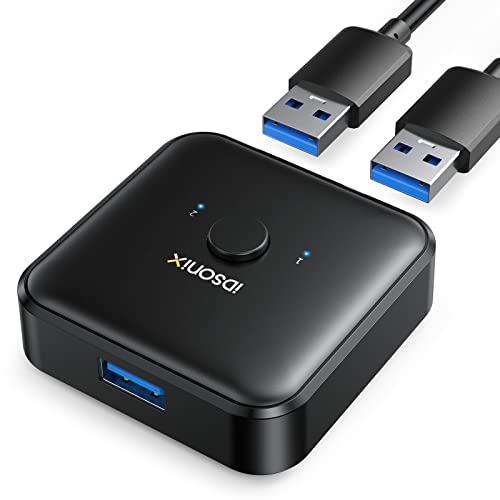 IDsonix USB 3.0 Switch 2 Computers Share 1 Device,1 in 2 Out Or 2 in 1 Out Bi-Directional for Printers/Keyboards/Mice, 5Gbps Plug and Play Switcher, 2pcs A to A 3.3ft Cables,Plastic,Black - style: ABS