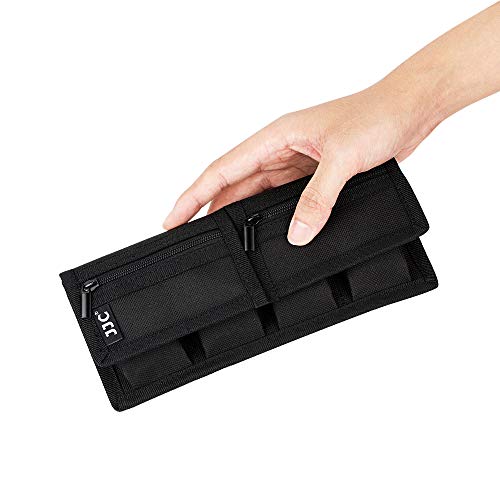 Camera Battery Pouch Holder Case for 4 PCS Sony NP-F550 NP-FW50 NP-FZ100 NP-BX1 Canon LP-E6 LP-E8 LP-E10 LP-E12 LP-E17 Fuji NP-W126 Nikon EN-EL14 EN-EL15 with Zipped Pocket to Store SD TF XQD CF Cards - size: 4 Slot+2 Zippered Pockets