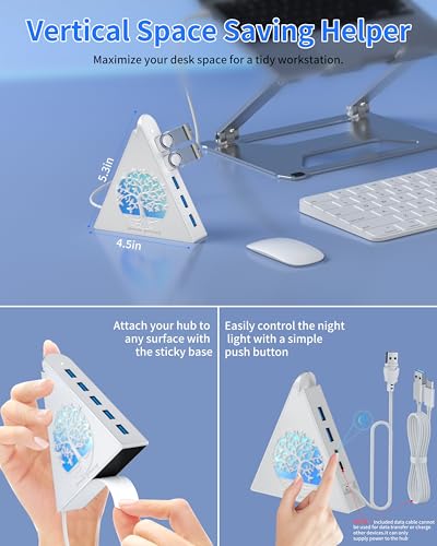 7-Port USB 3.0 Hub, White Vertical USB Hub Splitter with Tree-Shaped RGB Lighting, 5Gbps High-Speed Transfer, 2FT Extension Cable, Compatible with PC, MacBook, Laptop, Flash Drive, Printer - color: 1-Tree White
