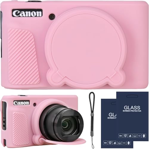 Camera Case for Canon PowerShot SX740/ SX730 Digital Camera,SX740 HS Case, Soft Silicone Protective Case Removable Lens Cover,Comes with 2 Screen Protectors and 1 Wrist Strap. (Pink) - color: Pink