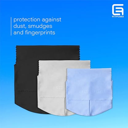 Eco-Fused Camera Lens Pouches - Microfiber Lens Cloth Bag - 4 Pack - Soft Camera Wraps for Multi-Sized Lenses and Accessories - Camera Bag Inserts - Home Travel Photography (Black/Gray/Blue)