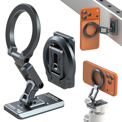 MOSENVKA Dual Magnetic Phone Holder Gym Magnetic Stand,Tripod Phone Mount (1/4'' Hole& ARCA-Swiss),Portable Phone Grip for iPhone 12/13/14/15/16/17-Desk/Car/Gym/Golf Cart/Airplane Use Stand (Silver) - color: Silver
