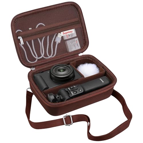 Hard Travel Case for Sony ZV-1F / ZV-1 / ZV-1 II Digital Camera, Protective Cases Bag Fits Vlogger Accessory Kit Tripod, Microphone, LED Video Light, Extra Zipper Pocket fit Battery Pack, Brown - color: Brown, size: for Sony ZV-1F / ZV-1 / ZV-1 II