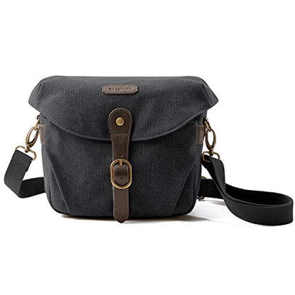 BAGSMART Canvas Crossbody Camera Bag with Rain Cover for Women Men, Black | SLR DSLR Camera Case, Compact Camera Shoulder Bag - color: 01-Black