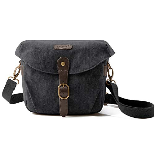 BAGSMART Canvas Crossbody Camera Bag with Rain Cover for Women Men, Black | SLR DSLR Camera Case, Compact Camera Shoulder Bag - color: 01-Black