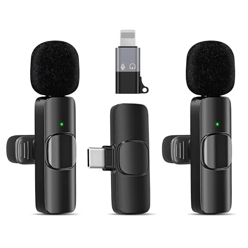 Wireless Lavalier Microphone 2-Pack – Compatible with iPhone, iPad, iOS, Android – Mini Mics with USB-C, Noise Reduction Lapel Mic for Video Recording, Vlogging, YouTube, TikTok (Black) - color: Black