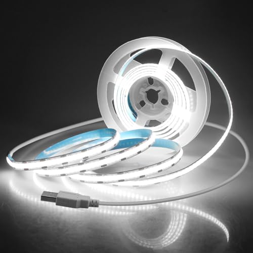 Aclorol USB COB LED Strip Lights for TV 5V USB Powered LED Tape Lights Daylight White 6.56FT 320Leds/M 6000K COB Flexible Light Strip TV Led Backlight for Bedroom Under Cabinet Kitchen DIY 400LM/m - color: Cold White/6000K, size: 2M(with USB Cable)