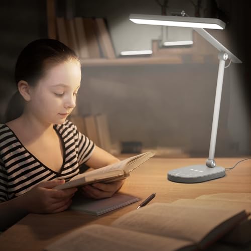 Honeywell Desk Lamp for Home Office, H4 Sunturalux™ Eye-Caring LED Desk Light, 700LM Dimmable Desk Lamp with Timer, Adjustable Desk Reading Light, Touch Auto Dimming Table Lamp for Study, Bedroom - color: Gray