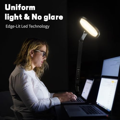 LitONES LED Desk Lamp for Home Office, Professional Eye-Caring Diffused Desk Light, 3 Color 10 Brightness Computer Light, Dimmable Office Lamp with Memory & Timer Func, Metal Swing Arm Table Lamp - color: Black